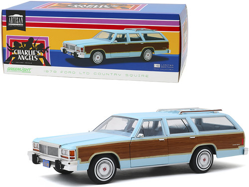 1979 Ford LTD Country Squire Light Blue with Wood Grain Paneling "Charlie's Angels" (1976-1981) TV Series 1/18 Diecast Model Car by Greenlight