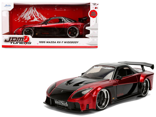 1995 Mazda RX-7 Widebody RHD (Right Hand Drive) "VeilSide" Black and Red Metallic "JDM Tuners" Series 1/24 Diecast Model Car by Jada