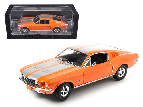 1968 Ford Mustang GT Fastback Orange with Silver Stripes Limited Edition 1 of 999 Produced Worldwide 1/18 Diecast Model Car by Greenlight