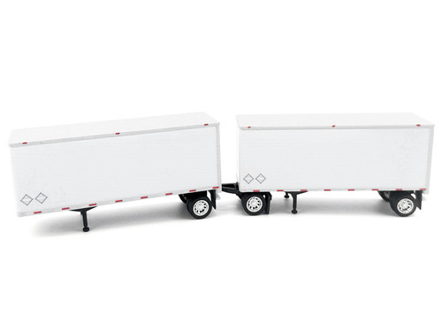 28' Dry Van Double Pup Trailers White Set of 2 pieces 1/87 (HO) Scale Plastic Model by HO Logistics