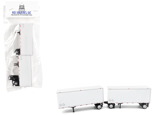 28' Dry Van Double Pup Trailers White Set of 2 pieces 1/87 (HO) Scale Plastic Model by HO Logistics