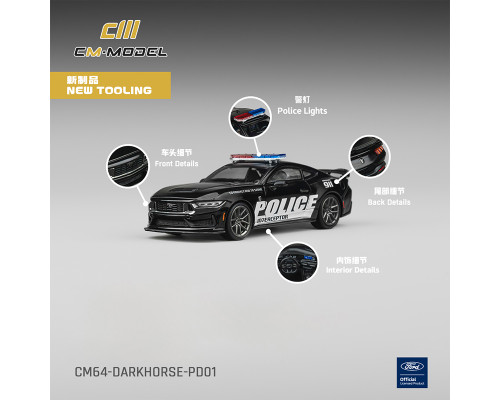 1/64 CM Model Ford Mustang GTD Police Diecast Car Model