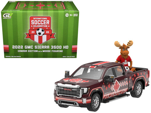 1/64 Greenlight 2022 GMC Sierra 3500 HD Canada Tribute with Moose Figure Diecast Car Model