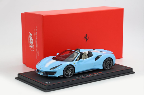1/18 BBR Ferrari 488 Pista Spider (Azzurro la Plata Blue with White Stripe) Car Model Limited 58 Pieces