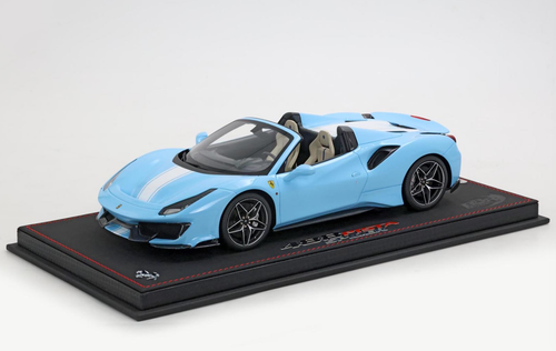 1/18 BBR Ferrari 488 Pista Spider (Azzurro la Plata Blue with White Stripe) Car Model Limited 58 Pieces