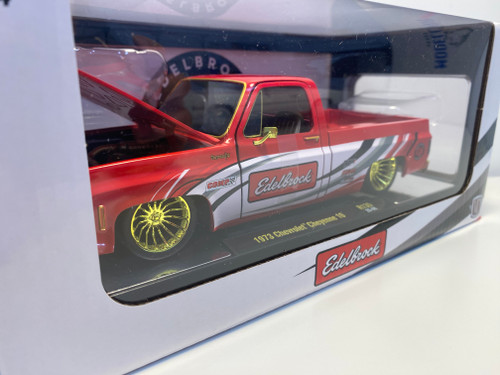 CHASE CAR 1/24 M2 Machines 1973 Chevrolet Cheyenne 10 Pickup Truck "Edelbrock" Red with Graphics Limited Edition Diecast Car Model