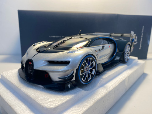 DEFECT USED CONDITION AS-IS 1/18 AUTOart Bugatti Vision Gran Turismo (Silver & Blue Carbon) Car Model