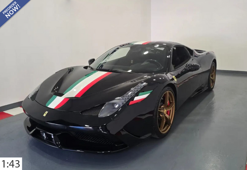 1/43 BBR Ferrari 458 Speciale (Nero DS Black with Italian Flag Stripe) Car Model