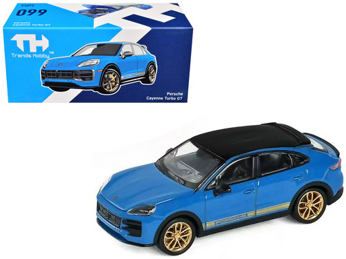 Porsche Cayenne Turbo GT Blue with Black Top and Gold Stripes 1/64 Diecast Model Car by Trends Hobby