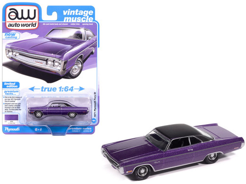 1971 Plymouth Fury III In-Violet Metallic with Black Top "Vintage Muscle" Series 1/64 Diecast Model Car by Auto World