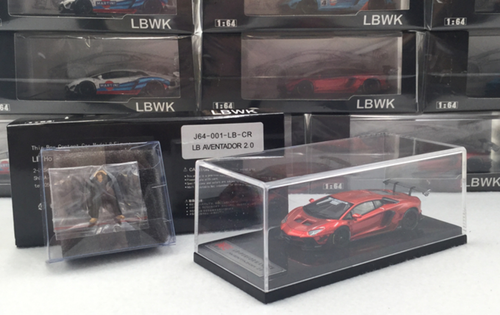 1/64 LBWK LB works Aventador 2.0 Metallic Red w/ Kato's San Figure Diecast Car Model