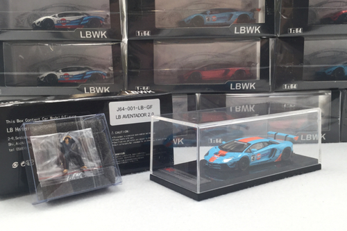 1/64 LBWK LB works Aventador 2.0 Gulf w/ Kato's San Figure Diecast Car Model