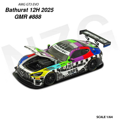 1/64 Kiloworks Mercedes AMG GT3 Evo II Bathurst 12H 2025 GMR #888 Diecast Car Model
