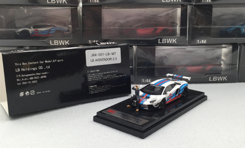 1/64 LBWK LB works Aventador 2.0 Martini w/ Kato's San Figure Diecast Car Model