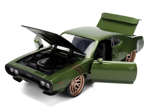 1972 Plymouth GTX Green Metallic with Matt Black Hood and Gold Stripes "Bigtime Muscle" Series 1/24 Diecast Model Car by Jada