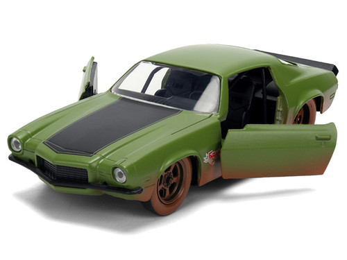 Dom's 1973 Chevrolet Camaro "F-Bomb" Matt Green (Dirty Version) with Black Hood Stripe "Fast & Furious" (2009) Movie "Fast & Furious 25 Years" Series 1/32 Diecast Model Car by Jada