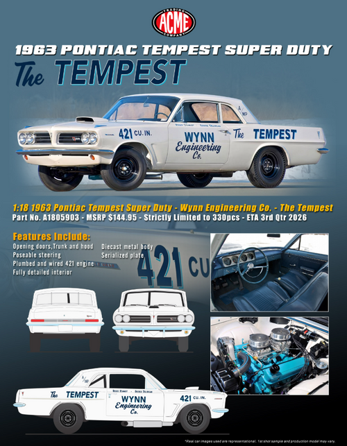 1/18 ACME 1963 Pontiac Tempest Super Duty The Tempest Wynn Engineering Co. Diecast Car Model