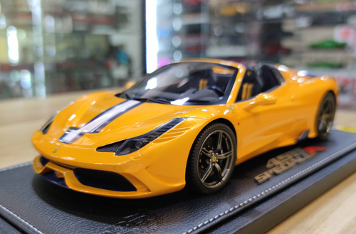 1/18 BBR Ferrari 458 Speciale Aperta Speciale A (Yellow w/ Blue/White Stripes) Resin Car Model Limited 60 Pieces