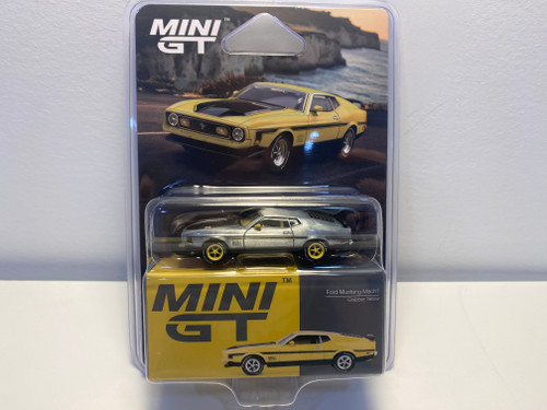 CHASE CAR 1/64 Mini GT Ford Mustang Mach 1 Mach I (Chrome Silver with Yellow Wheels) Diecast Car Model