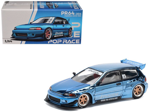 Pandem Civic EG6 RHD (Right Hand Drive) Blue Chrome 1/64 Diecast Model Car by Pop Race