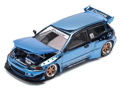 Pandem Civic EG6 RHD (Right Hand Drive) Blue Chrome 1/64 Diecast Model Car by Pop Race