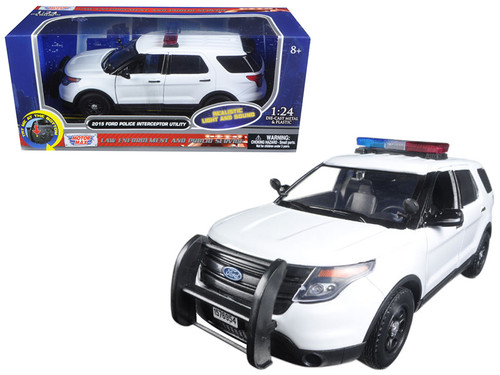 2015 Ford Police Interceptor Utility White with Light Bar and Sound 1/24 Diecast Model Car by Motormax