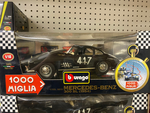 1/18 BBurago 1954 Mercedes-Benz 300 SL #417 1000 Miglia (Black) Diecast Car Model
