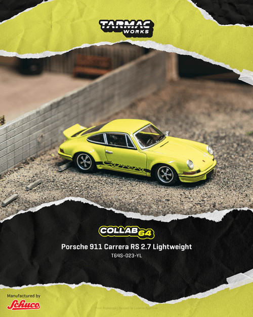 1/64 Tarmac Works Porsche 911 Carrera RS 2.7 Lightweight (Yellow) Diecast Car Model