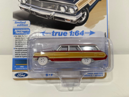 CHASE CAR of 1/64 Auto World 1964 Ford Country Squire (Red Metallic with Woodgrain Sides & White Wheels) "Muscle Wagons" Series Diecast Car Model
