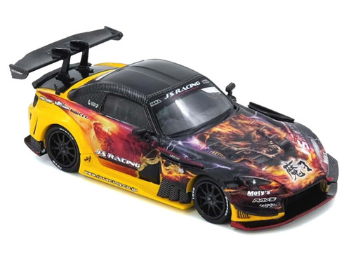 Honda S2000 (AP1) RHD (Right Hand Drive) "J's Racing - Maou" Yellow with Carbon Top with Graphics 1/64 Diecast Model Car by Inno Models