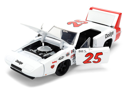 1969 Dodge Charger Daytona #25 White with Red Stripes "Bigtime Muscle" Series 1/24 Diecast Model Car by Jada