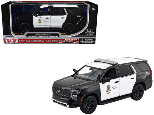 2025 Chevrolet Tahoe Police Pursuit Vehicle "Los Angeles Police Department (LAPD)" Black and White "Law Enforcement and Public Service" Series 1/24 Diecast Model Car by Motormax