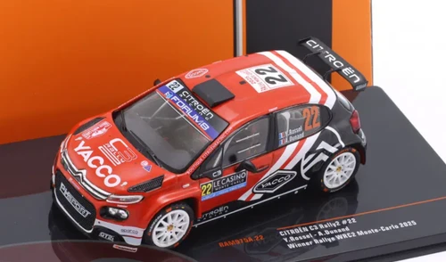 1/43 Ixo 2025 Citroen C3 Rally2 #22 8th Rallye Monte Carlo M-Sport Ford WRT Yohan Rossel, Arnaud Dunand Diecast Car Model