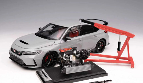 1/18 Motorhelix Honda Civic Type-R (FL5) (Sonic Pearl Grey) Diecast Car Model with Extra Engine