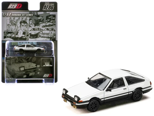 1/64 Hobby Japan Initial D Diorama Set Series Toyota Sprinter Trueno (AE86) Initial D Takumi Fujiwara Vs Takeshi Nakazato Diecast Car Model with Collector Card