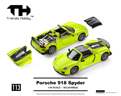 1/64 Trends Hobby Porsche 918 Spyder (Acid Green) Diecast Car Model