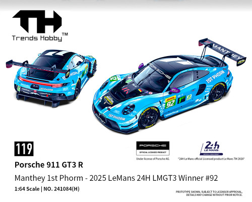 1/43 Ixo 2025 Porsche 911 GT3 R #92 Winner LMGT3 24h LeMans