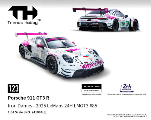 1/64 Trends Hobby 2025 Porsche 911 GT3 R Iron Dames 2025 Le Mans 24H LMGT3 #85 Diecast Car Model