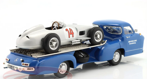 1/18 Werk83 Set of Mercedes-Benz Racing Transporter Blue Wonder With Mercedes-Benz W196 #14 Car Models