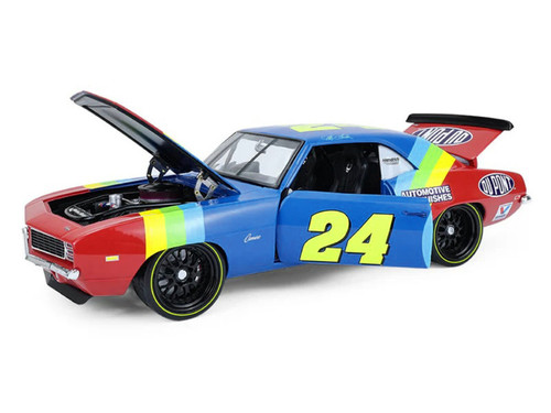 1969 Chevrolet Camaro #24 Jeff Gordon "Hendrick Motorsports First Win Tribute" Blue and Red with Rainbow Stripes 1/18 Diecast Model Car by Highway 61