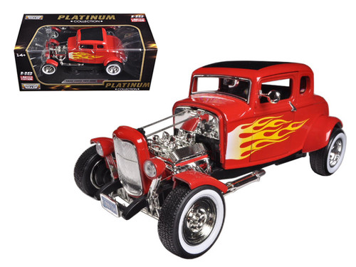 1932 Ford Hot Rod Red with Flames Limited Edition / Platinum Collection 1/18 Diecast Model Car by Motormax 