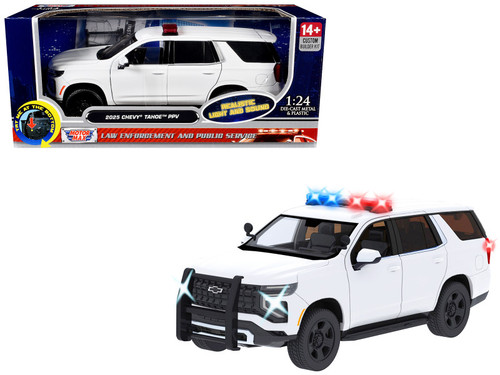 2025 Chevrolet Tahoe PPV White "Builder's Kit" with Flashing Light Bar and Front and Rear Lights and Sounds 1/24 Diecast Model Car by Motormax