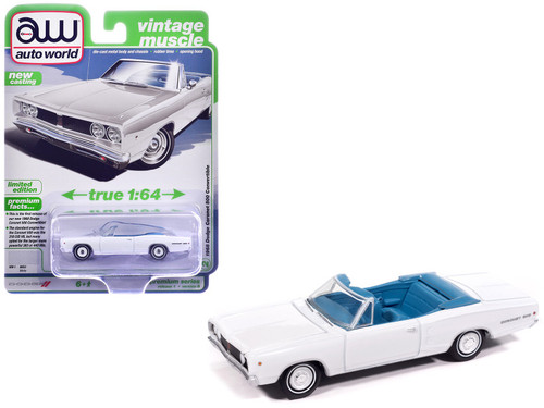 1968 Dodge Coronet 500 Convertible White with Blue Interior "Vintage Muscle" Series 1/64 Diecast Model Car by Auto World