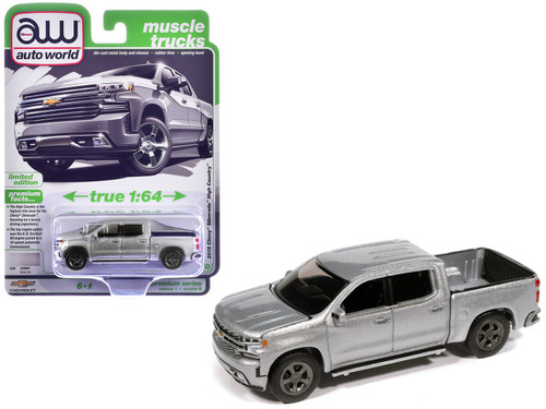 2019 Chevrolet Silverado High Country Pickup Truck Silver Ice Metallic "Muscle Trucks" Series 1/64 Diecast Model Car by Auto World