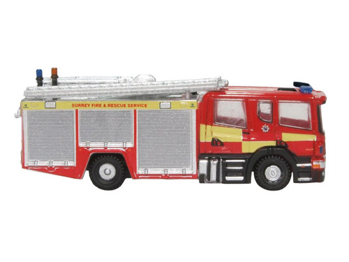 Scania Pump Ladder Fire Engine "Surrey Fire and Rescue" Red with Yellow Stripes 1/148 (N) Scale Diecast Model Car by Oxford Diecast