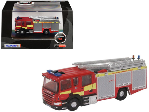 Scania Pump Ladder Fire Engine "Surrey Fire and Rescue" Red with Yellow Stripes 1/148 (N) Scale Diecast Model Car by Oxford Diecast