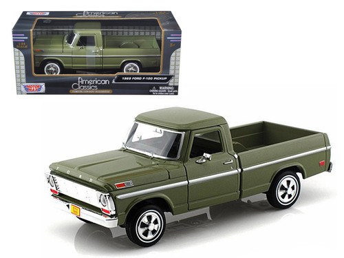 1/24 Motormax 1969 Ford F-100 Pickup Truck Green Diecast Car Model