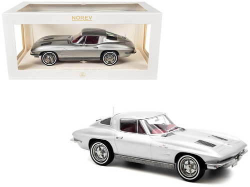 1963 Chevrolet Corvette Sting Ray Sebring Silver Metallic with Red Interior 1/18 Diecast Model Car by Norev