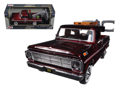 1969 Ford F-100 Tow Truck Burgundy 1/24 Diecast Model by Motormax