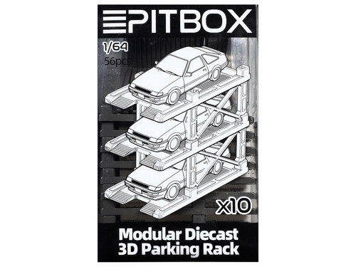 Modular Diecast 3D Parking Rack Display Stand Set of 10 Racks for 1/64 Scale Model Cars by Pitbox